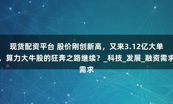 现货配资平台 股价刚创新高，又来3.12亿大单，算力大牛股的狂奔之路继续？_科技_发展_融资需求