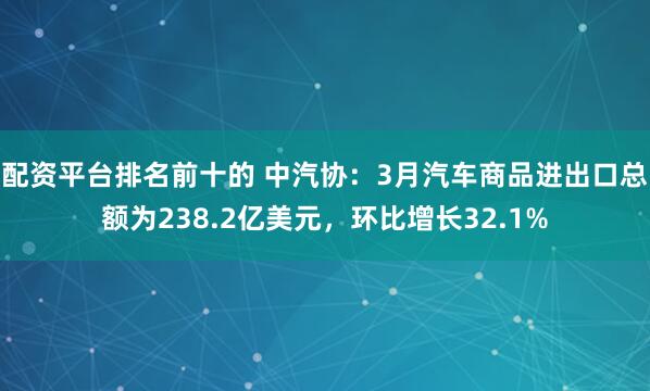 配资平台排名前十的 中汽协：3月汽车商品进出口总额为238.2亿美元，环比增长32.1%